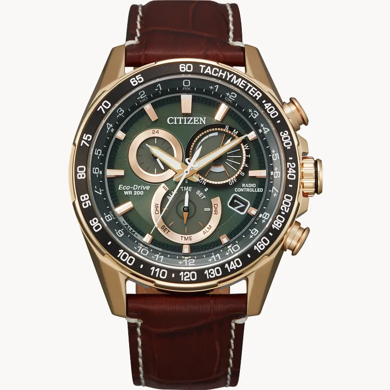 Perpetual Chrono A-T Green Dial Leather Strap CB5919-00X | CITIZEN Perpetual Chrono A-T Green Dial Leather Strap CB5919-00X | CITIZEN